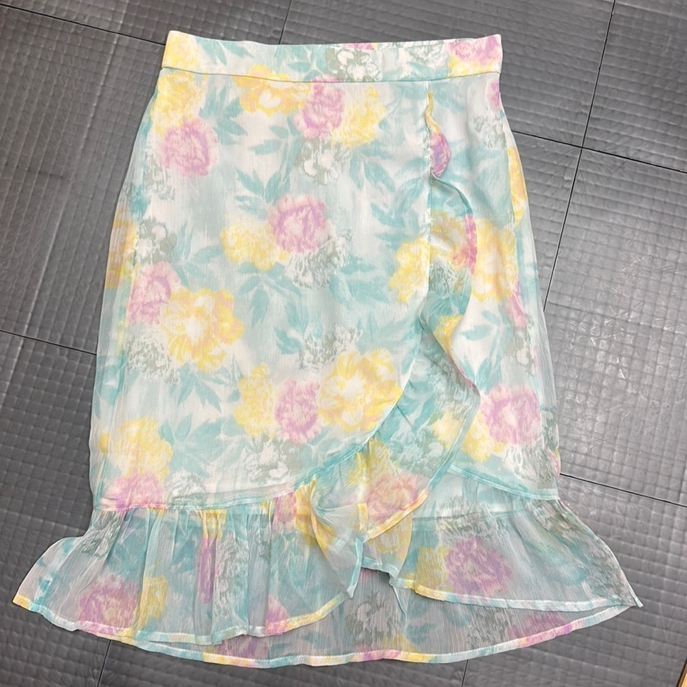 ABERCROMBIE KIDS GIRLS PINK AND GREEN FLORAL SKIRT SIZE 11/12
